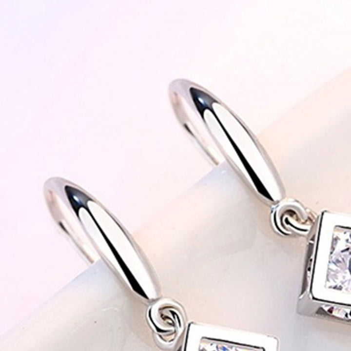 1 Pair Hook Earrings Square Pendant Rhinestone Jewelry Delicate Long Lasting Drop Earrings for Daily Wear Image 11