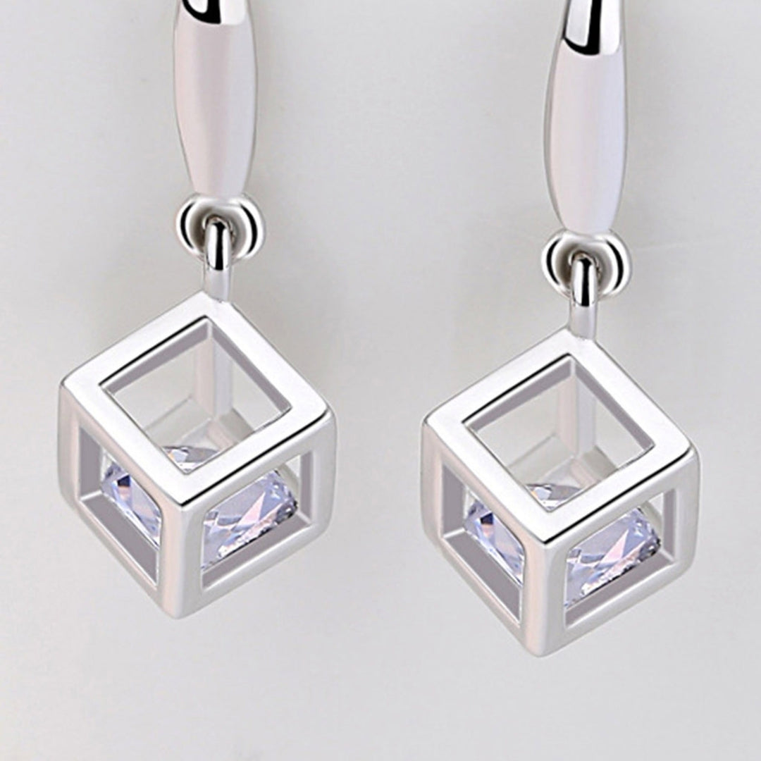 1 Pair Hook Earrings Square Pendant Rhinestone Jewelry Delicate Long Lasting Drop Earrings for Daily Wear Image 12