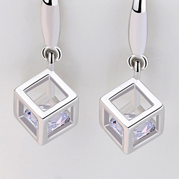 1 Pair Hook Earrings Square Pendant Rhinestone Jewelry Delicate Long Lasting Drop Earrings for Daily Wear Image 12