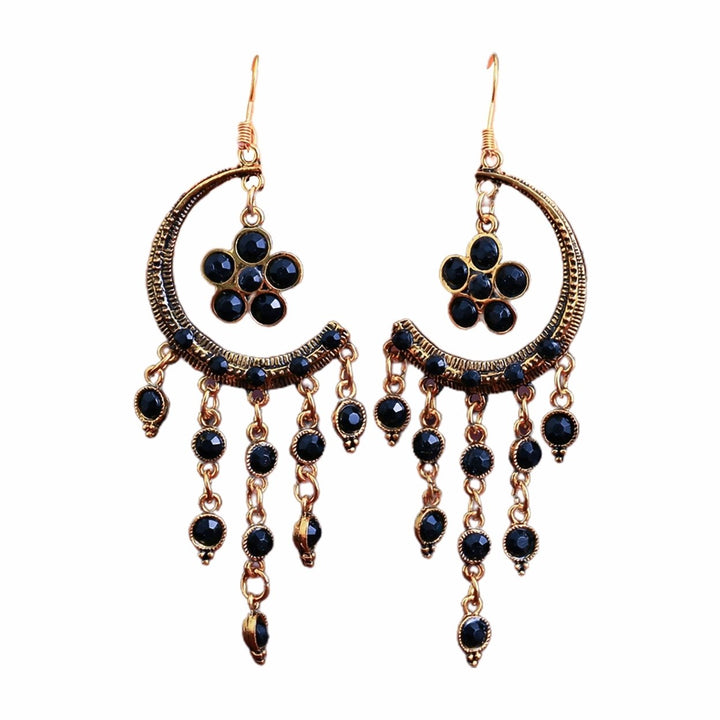 1 Pair Hook Earrings Half Moon Shape Tassels Jewelry Exquisite Long Lasting Dangle Earrings for Banquet Image 2