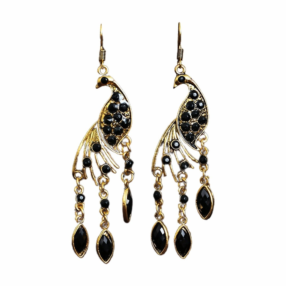 1 Pair Hook Earrings Peacock Shape Colored Rhinestones Jewelry Animal Element Long Dangle Earrings for Wedding Image 2