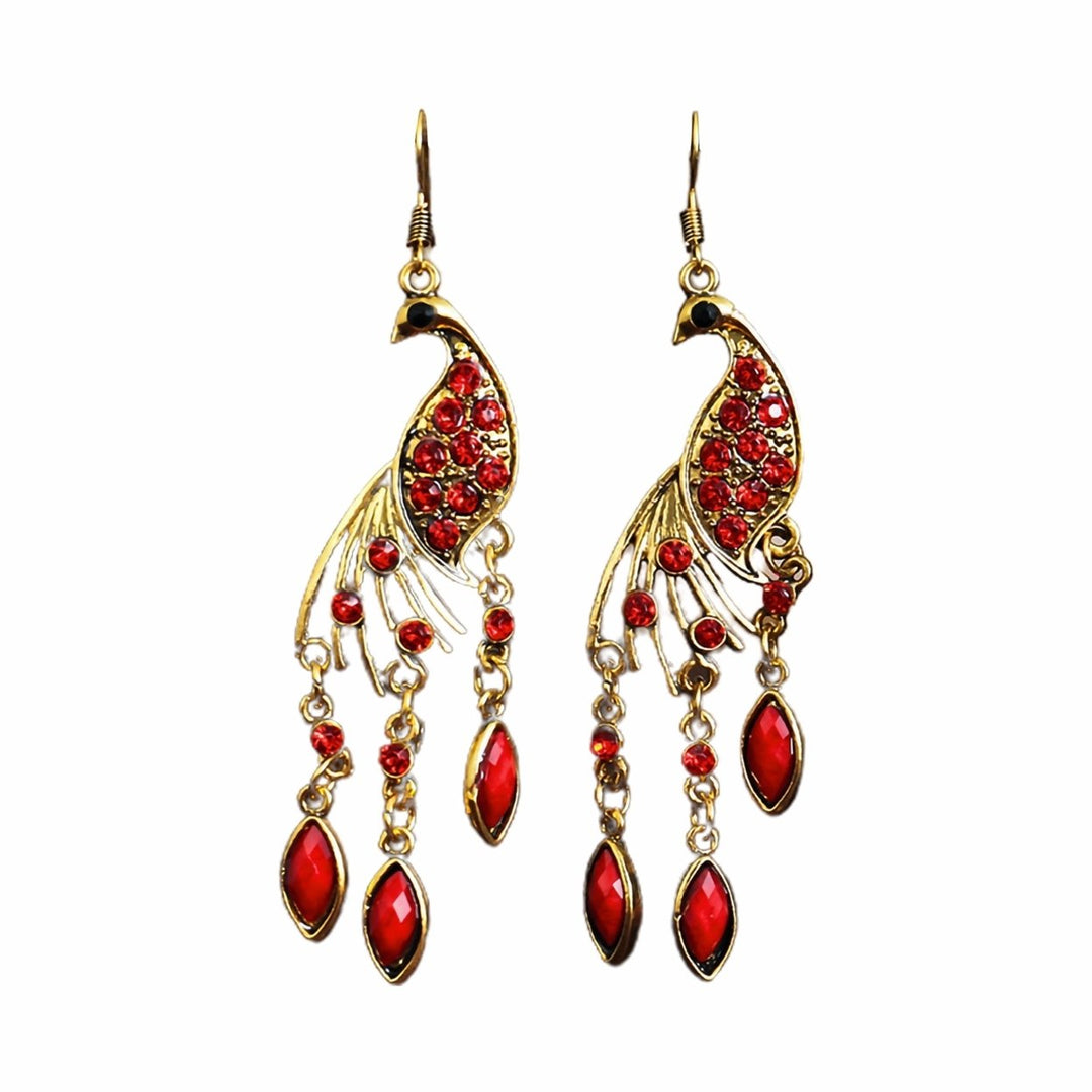 1 Pair Hook Earrings Peacock Shape Colored Rhinestones Jewelry Animal Element Long Dangle Earrings for Wedding Image 3