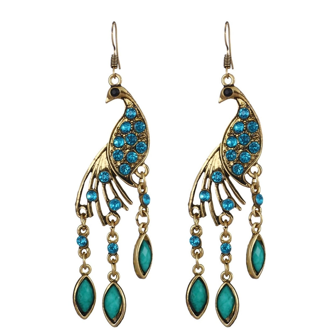1 Pair Hook Earrings Peacock Shape Colored Rhinestones Jewelry Animal Element Long Dangle Earrings for Wedding Image 4