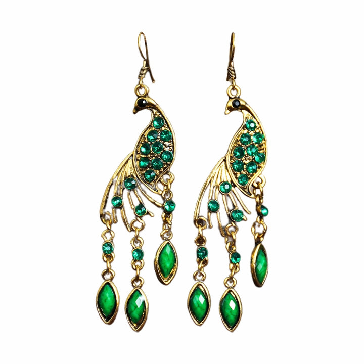 1 Pair Hook Earrings Peacock Shape Colored Rhinestones Jewelry Animal Element Long Dangle Earrings for Wedding Image 4