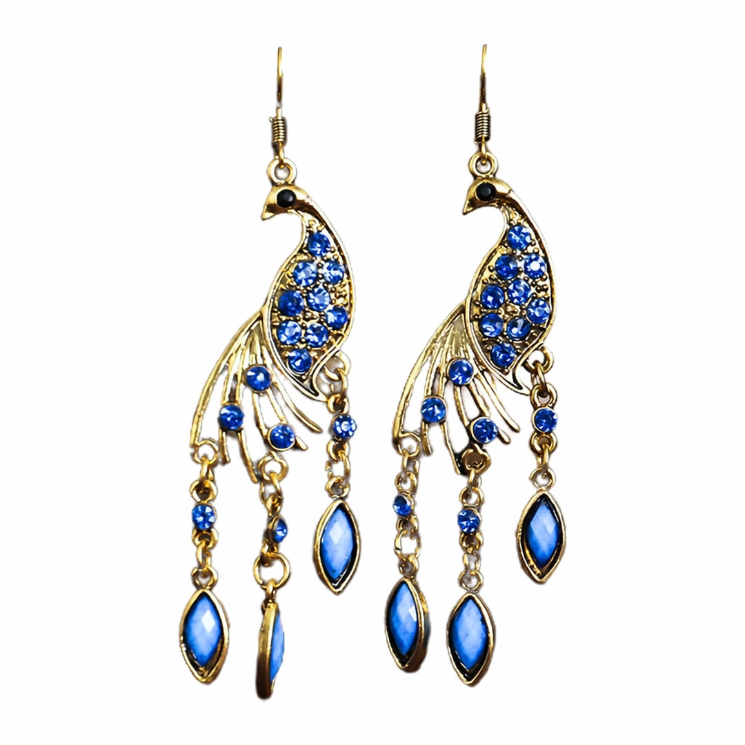 1 Pair Hook Earrings Peacock Shape Colored Rhinestones Jewelry Animal Element Long Dangle Earrings for Wedding Image 6