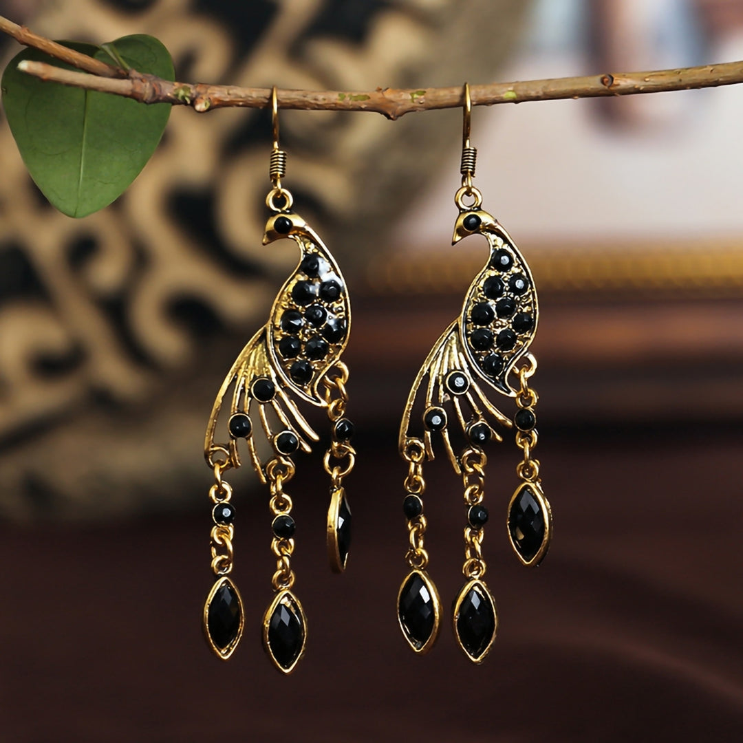 1 Pair Hook Earrings Peacock Shape Colored Rhinestones Jewelry Animal Element Long Dangle Earrings for Wedding Image 8