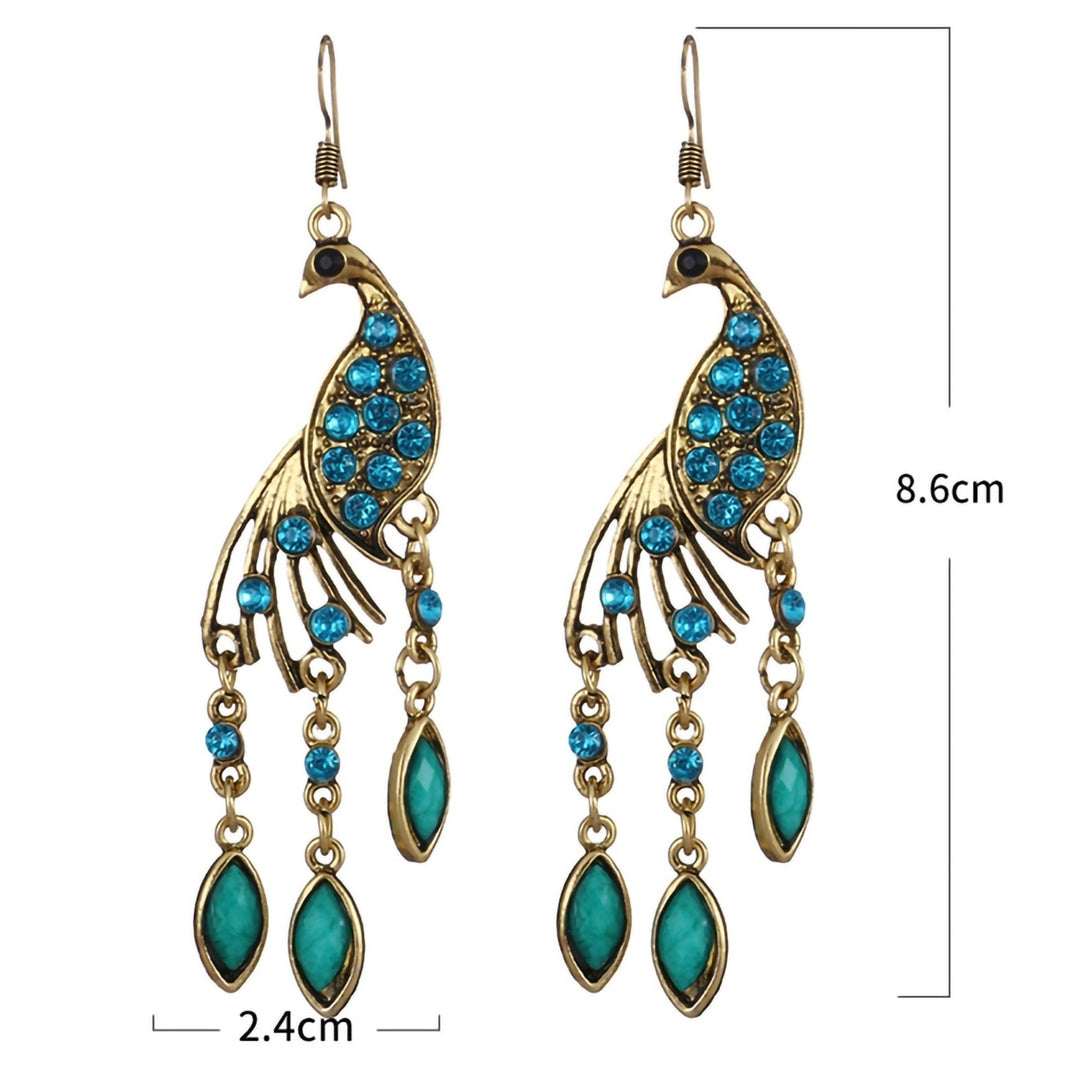 1 Pair Hook Earrings Peacock Shape Colored Rhinestones Jewelry Animal Element Long Dangle Earrings for Wedding Image 10
