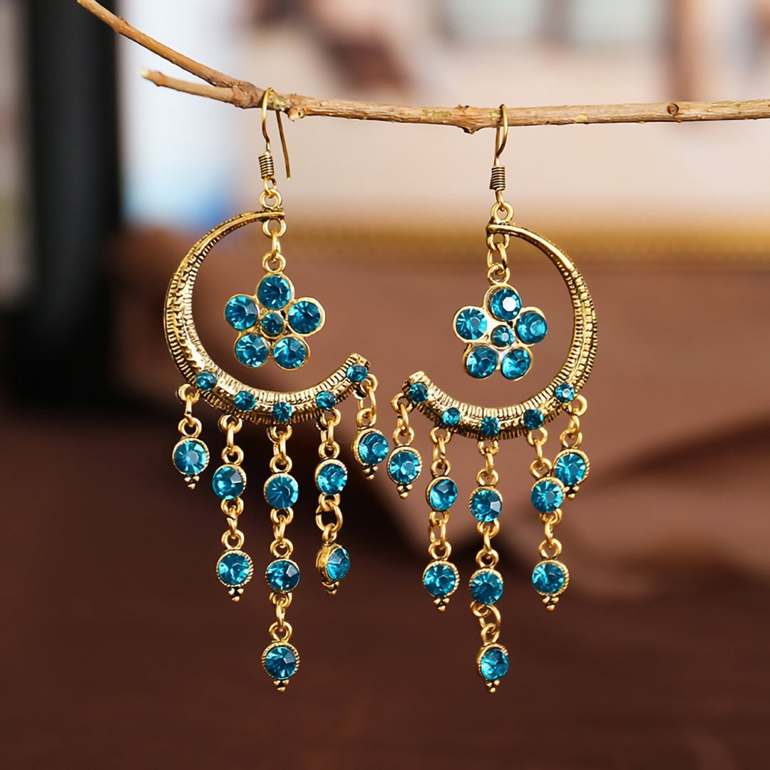 1 Pair Hook Earrings Half Moon Shape Tassels Jewelry Exquisite Long Lasting Dangle Earrings for Banquet Image 10