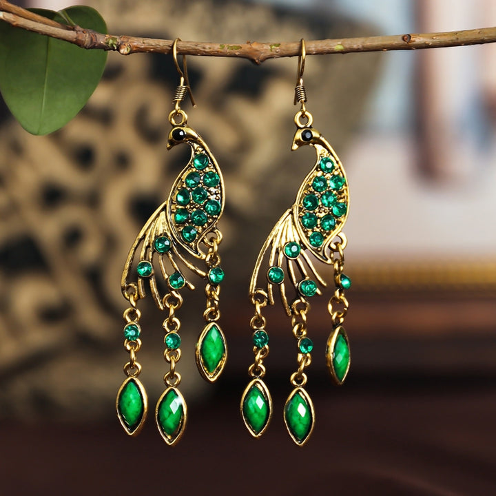 1 Pair Hook Earrings Peacock Shape Colored Rhinestones Jewelry Animal Element Long Dangle Earrings for Wedding Image 11