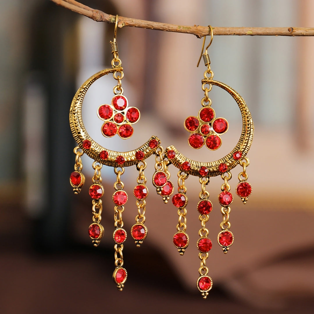 1 Pair Hook Earrings Half Moon Shape Tassels Jewelry Exquisite Long Lasting Dangle Earrings for Banquet Image 12