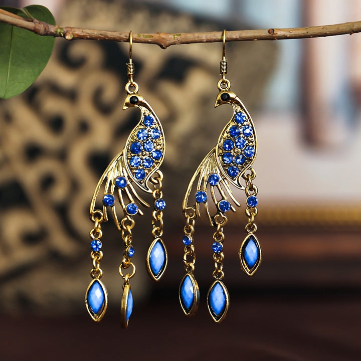 1 Pair Hook Earrings Peacock Shape Colored Rhinestones Jewelry Animal Element Long Dangle Earrings for Wedding Image 12