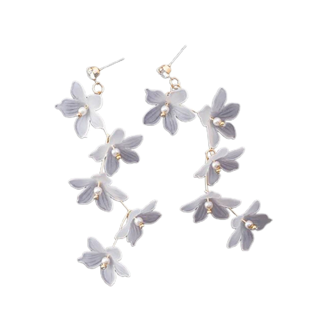1 Pair Faux Pearls Decor Stud Earrings Rhinestone Fine Workmanship Acrylic Flower Tassel Hook Earrings Jewelry Gift Image 2