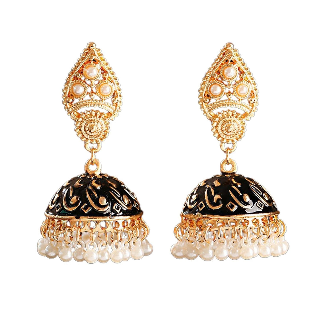 1 Pair Water Drop Hollow Women Earrings Alloy Carved Bell Faux Pearls Drop Earrings Party Jewelry Image 2