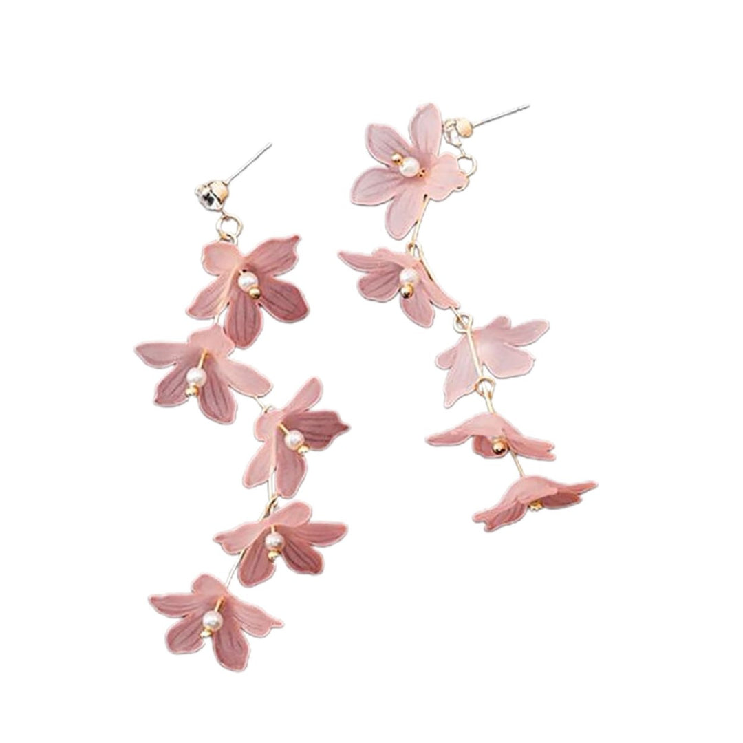 1 Pair Faux Pearls Decor Stud Earrings Rhinestone Fine Workmanship Acrylic Flower Tassel Hook Earrings Jewelry Gift Image 1