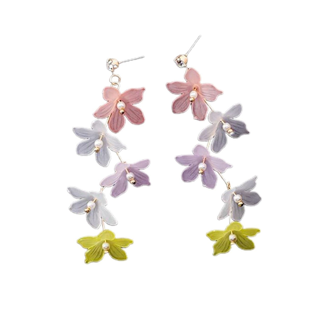 1 Pair Faux Pearls Decor Stud Earrings Rhinestone Fine Workmanship Acrylic Flower Tassel Hook Earrings Jewelry Gift Image 4