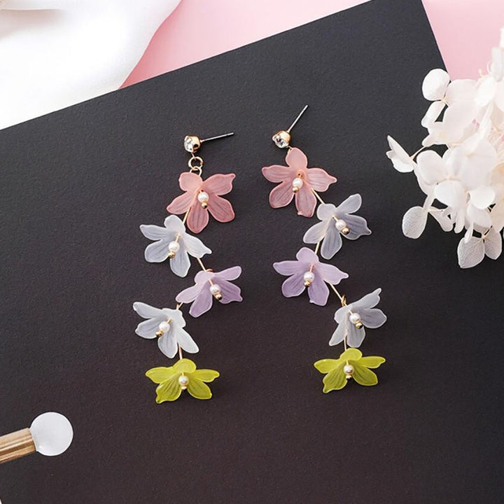 1 Pair Faux Pearls Decor Stud Earrings Rhinestone Fine Workmanship Acrylic Flower Tassel Hook Earrings Jewelry Gift Image 4