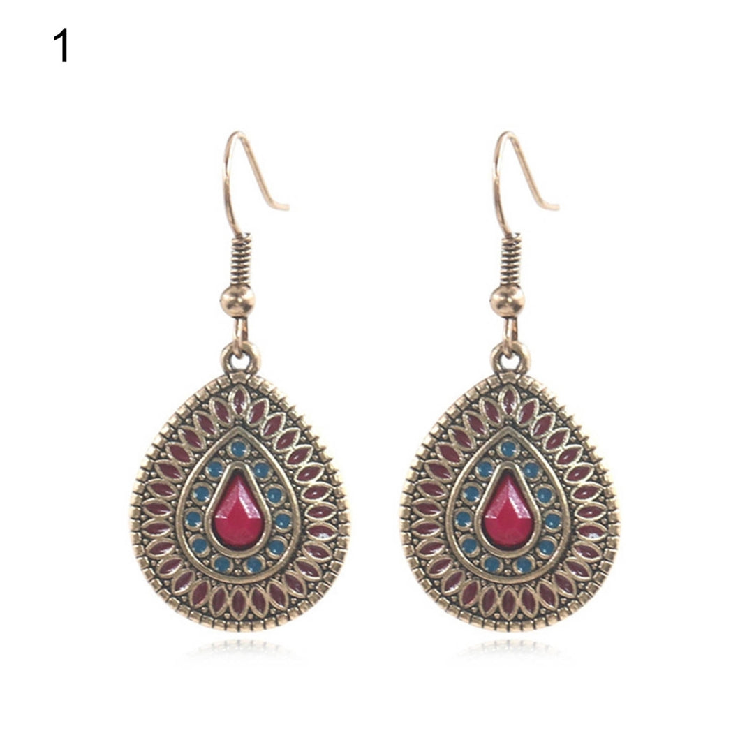 1 Pair Earring Water Drop Shape Bohemia Style Glitter Dangle Hanging Ear Ornaments Ear Accessoies for Lady Image 3