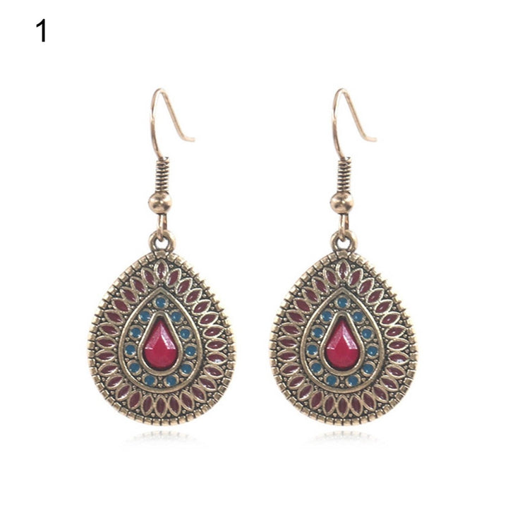 1 Pair Earring Water Drop Shape Bohemia Style Glitter Dangle Hanging Ear Ornaments Ear Accessoies for Lady Image 1