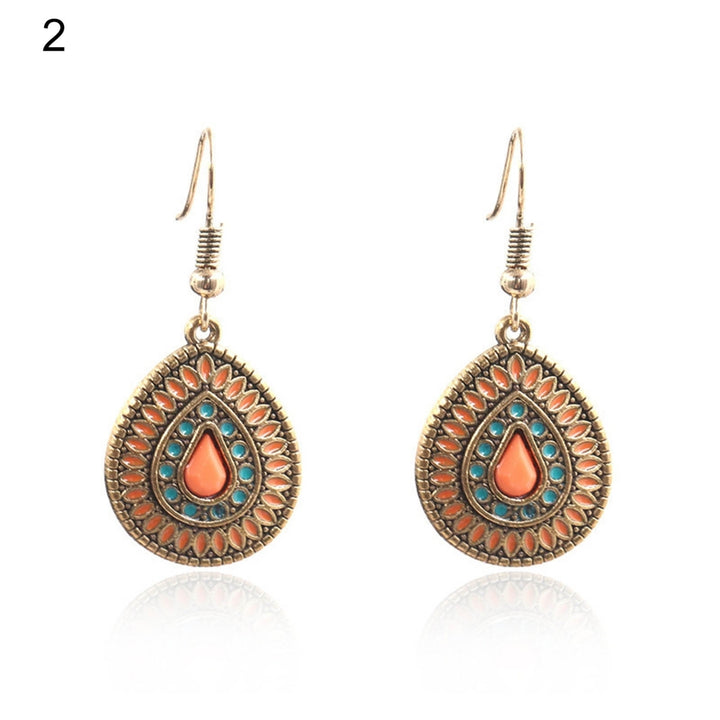 1 Pair Earring Water Drop Shape Bohemia Style Glitter Dangle Hanging Ear Ornaments Ear Accessoies for Lady Image 4