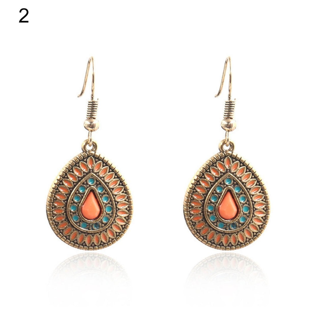 1 Pair Earring Water Drop Shape Bohemia Style Glitter Dangle Hanging Ear Ornaments Ear Accessoies for Lady Image 1