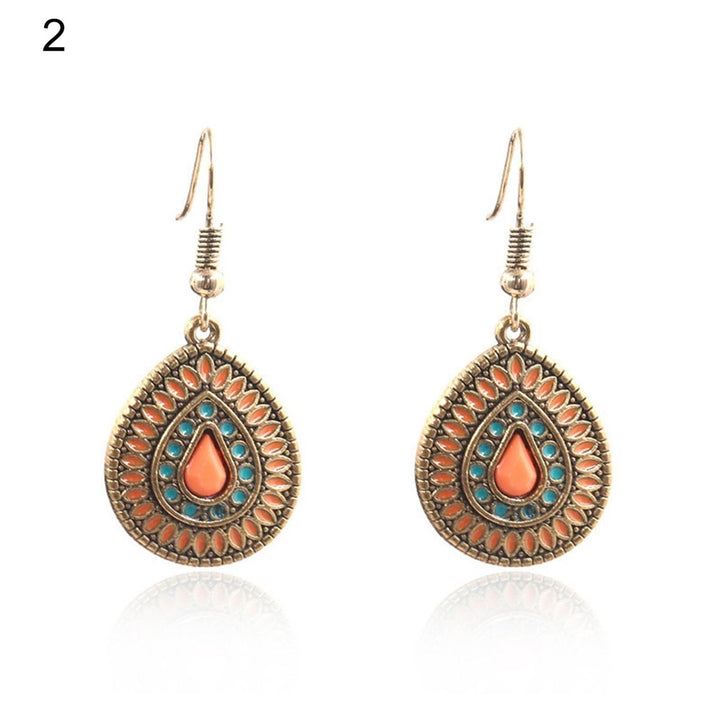 1 Pair Earring Water Drop Shape Bohemia Style Glitter Dangle Hanging Ear Ornaments Ear Accessoies for Lady Image 1