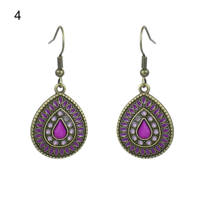 1 Pair Earring Water Drop Shape Bohemia Style Glitter Dangle Hanging Ear Ornaments Ear Accessoies for Lady Image 1