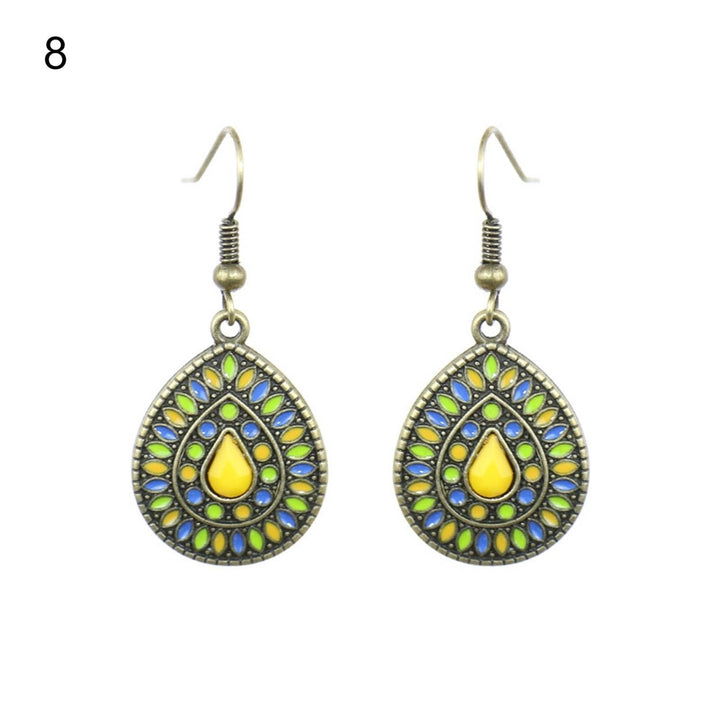 1 Pair Earring Water Drop Shape Bohemia Style Glitter Dangle Hanging Ear Ornaments Ear Accessoies for Lady Image 1