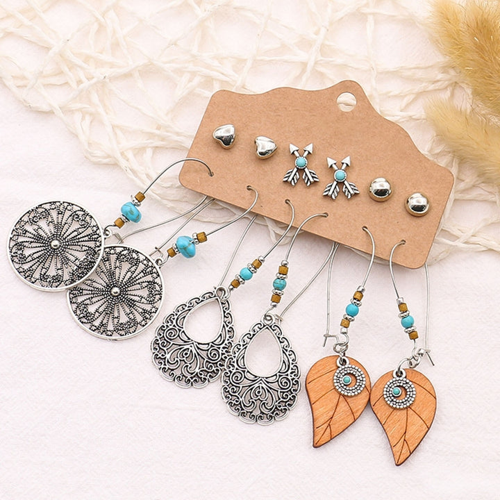 1 Set Feather Design Hoop Earrings All Match Alloy Comfortable Wear Earrings for Daily Image 9