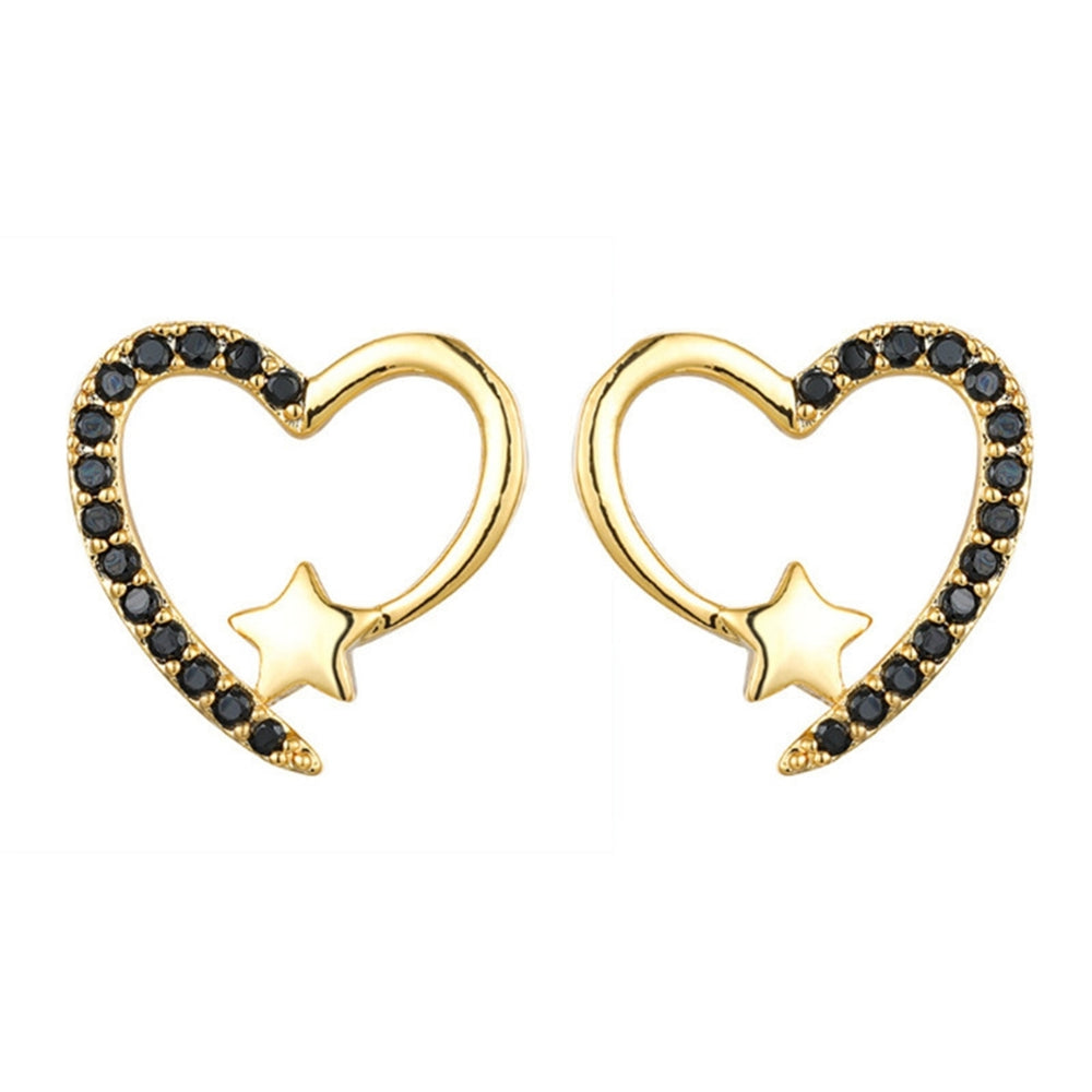 1 Pair Women Earrings Exquisite Workmanship Anti-rust Alloy Sparkling Heart Shape Ear Studs Wedding Supplies Image 2