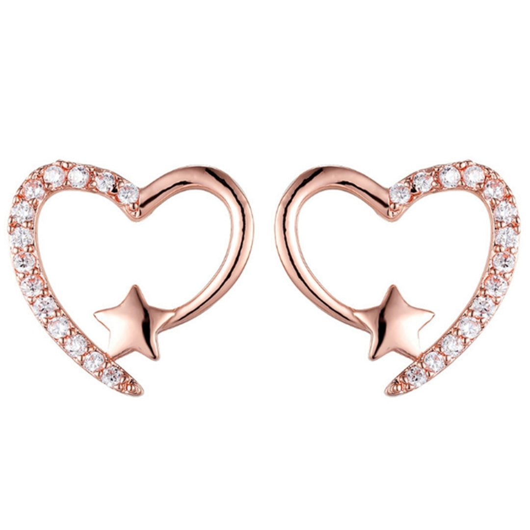 1 Pair Women Earrings Exquisite Workmanship Anti-rust Alloy Sparkling Heart Shape Ear Studs Wedding Supplies Image 3