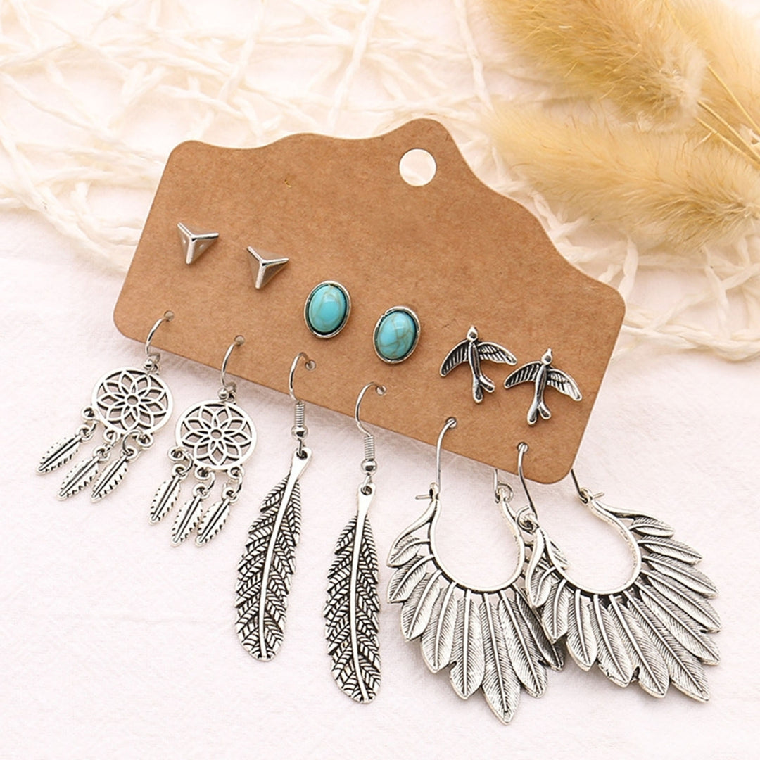 1 Set Feather Design Hoop Earrings All Match Alloy Comfortable Wear Earrings for Daily Image 11