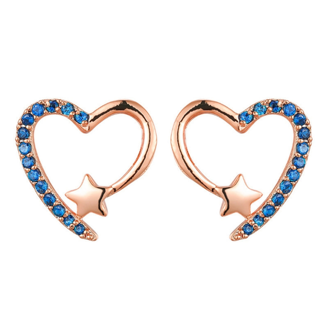 1 Pair Women Earrings Exquisite Workmanship Anti-rust Alloy Sparkling Heart Shape Ear Studs Wedding Supplies Image 4