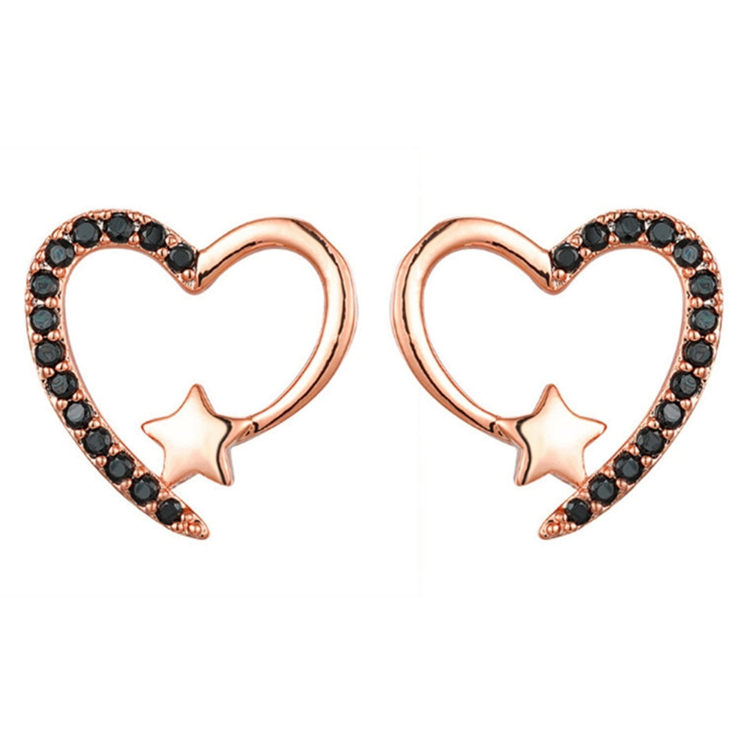 1 Pair Women Earrings Exquisite Workmanship Anti-rust Alloy Sparkling Heart Shape Ear Studs Wedding Supplies Image 8