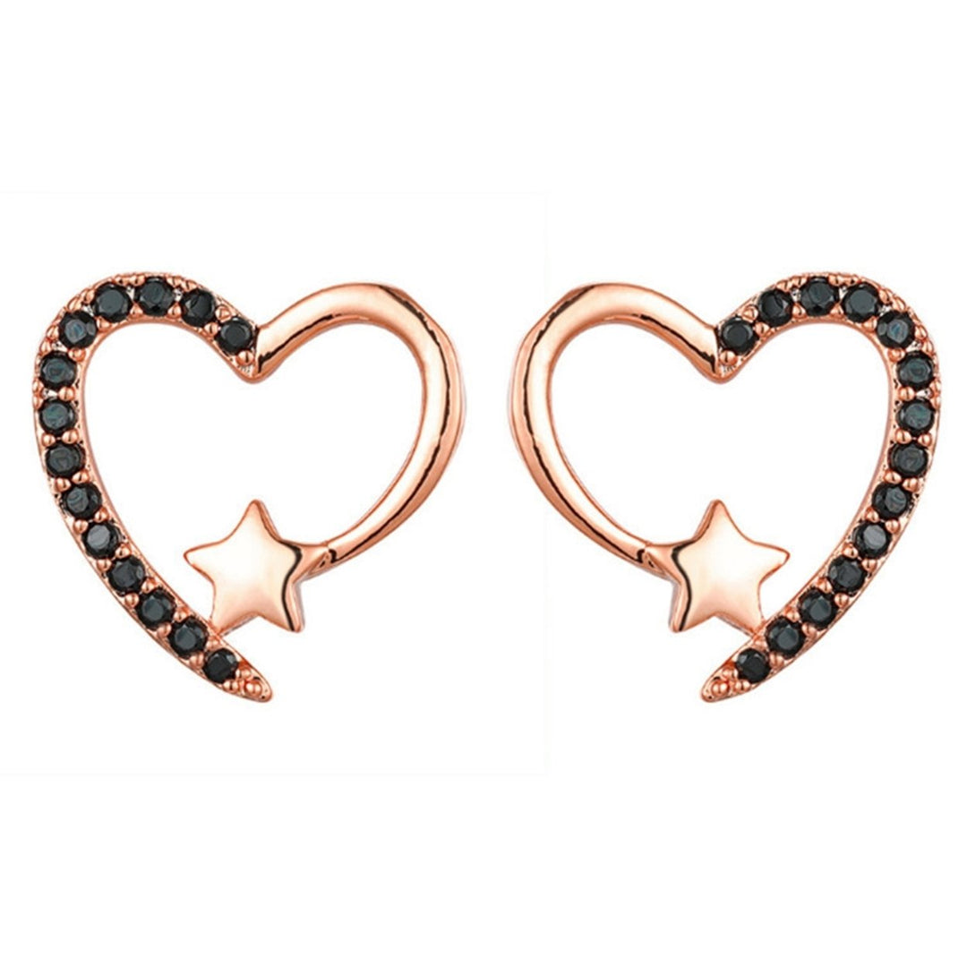 1 Pair Women Earrings Exquisite Workmanship Anti-rust Alloy Sparkling Heart Shape Ear Studs Wedding Supplies Image 1