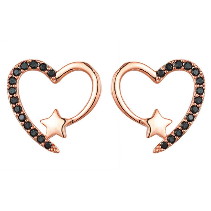 1 Pair Women Earrings Exquisite Workmanship Anti-rust Alloy Sparkling Heart Shape Ear Studs Wedding Supplies Image 1