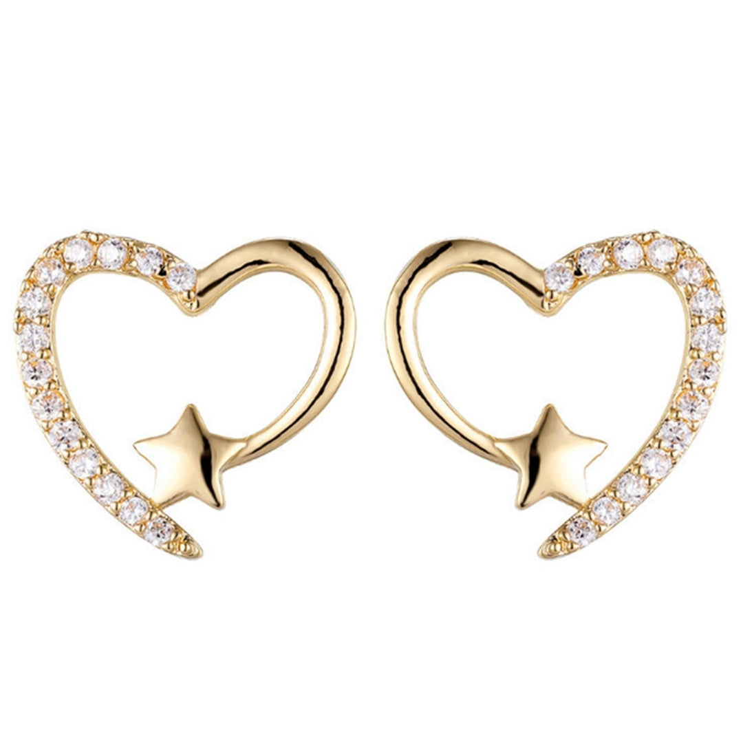 1 Pair Women Earrings Exquisite Workmanship Anti-rust Alloy Sparkling Heart Shape Ear Studs Wedding Supplies Image 9