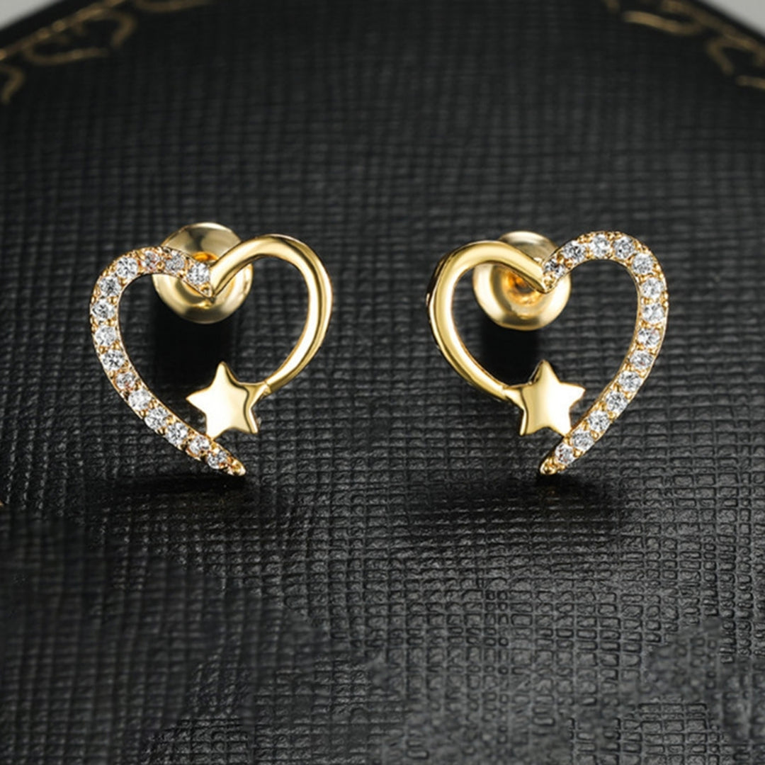 1 Pair Women Earrings Exquisite Workmanship Anti-rust Alloy Sparkling Heart Shape Ear Studs Wedding Supplies Image 10