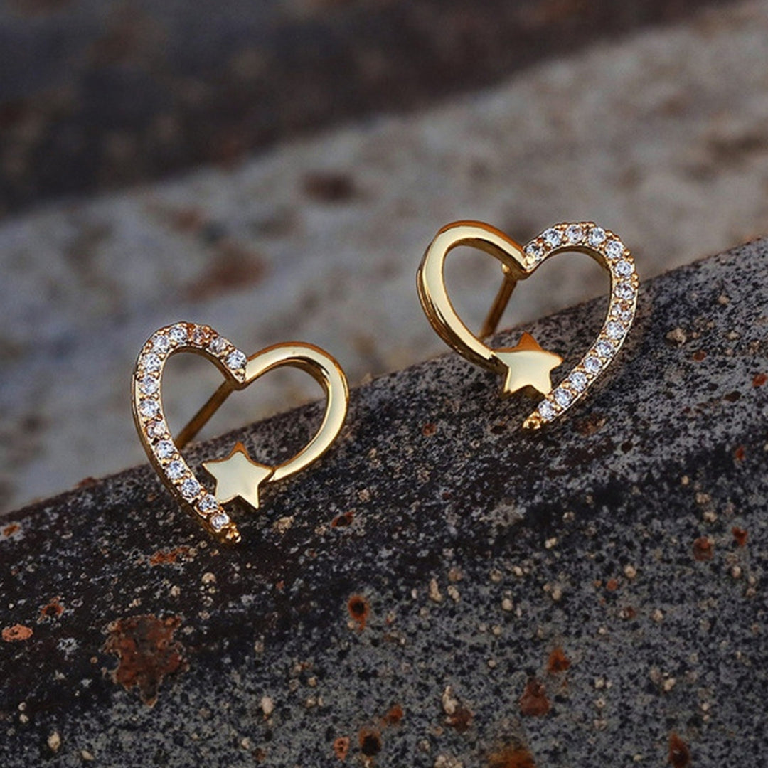 1 Pair Women Earrings Exquisite Workmanship Anti-rust Alloy Sparkling Heart Shape Ear Studs Wedding Supplies Image 12