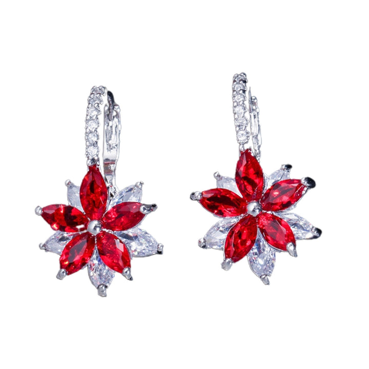 1 Pair Dangle Earrings Flower Rhinestones Jewelry Exquisite Sparkling Ear Clasp Earrings for Daily Wear Image 3