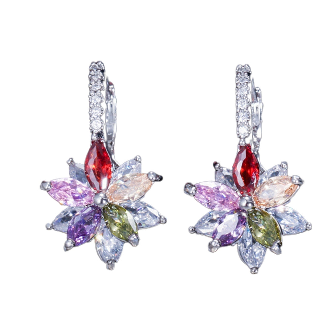 1 Pair Dangle Earrings Flower Rhinestones Jewelry Exquisite Sparkling Ear Clasp Earrings for Daily Wear Image 7