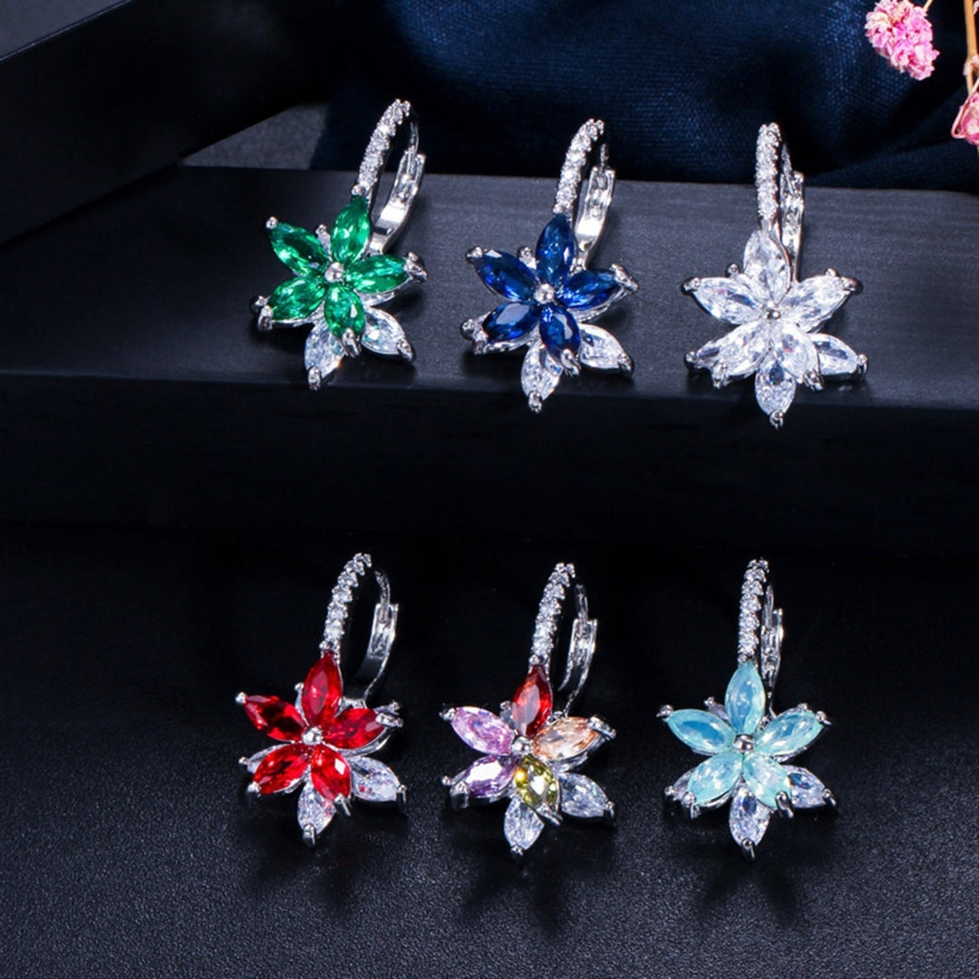 1 Pair Dangle Earrings Flower Rhinestones Jewelry Exquisite Sparkling Ear Clasp Earrings for Daily Wear Image 8