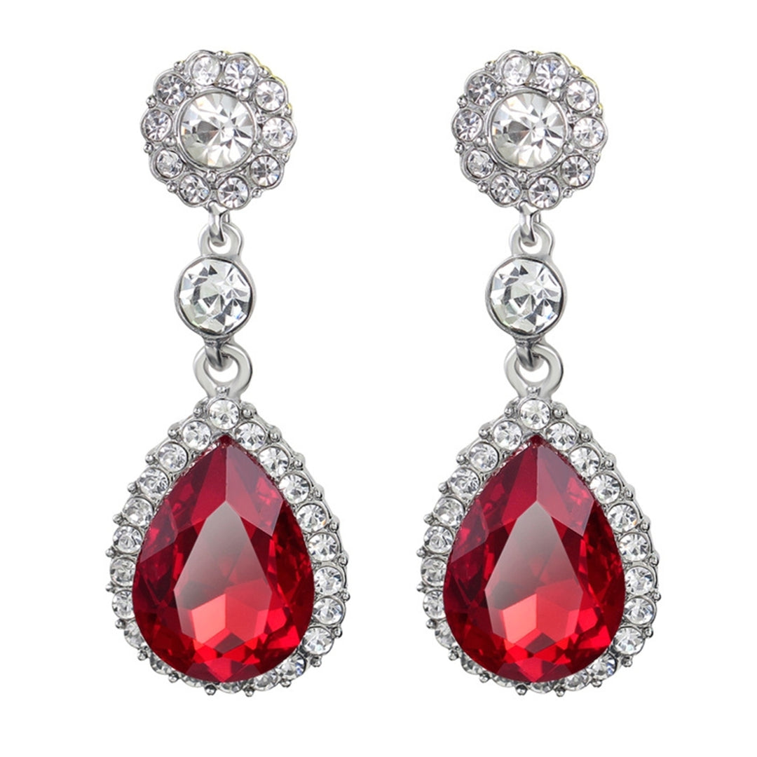 1 Pair Lady Earrings Rhinestone Inlaid Shiny Water Drop Shape Elegant Drop Earrings for Gift Image 3