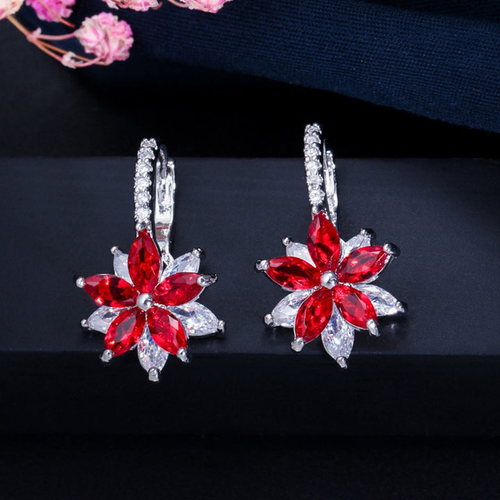 1 Pair Dangle Earrings Flower Rhinestones Jewelry Exquisite Sparkling Ear Clasp Earrings for Daily Wear Image 12
