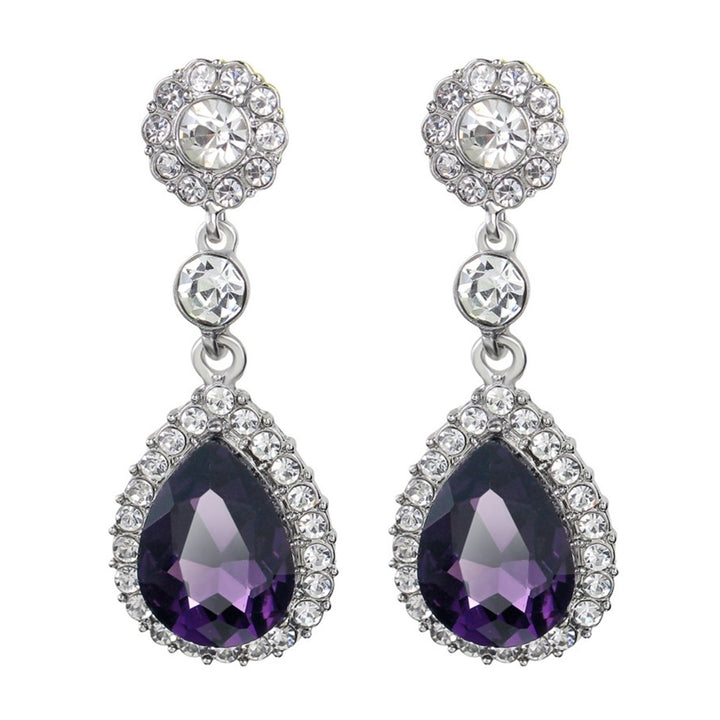 1 Pair Lady Earrings Rhinestone Inlaid Shiny Water Drop Shape Elegant Drop Earrings for Gift Image 1