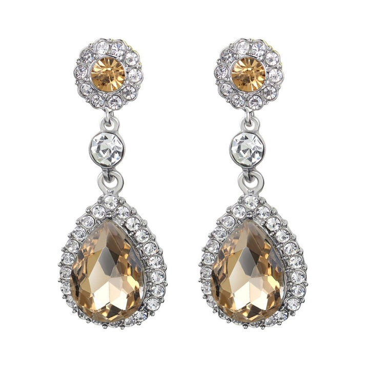 1 Pair Lady Earrings Rhinestone Inlaid Shiny Water Drop Shape Elegant Drop Earrings for Gift Image 1