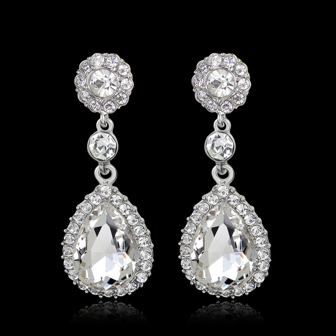 1 Pair Lady Earrings Rhinestone Inlaid Shiny Water Drop Shape Elegant Drop Earrings for Gift Image 6