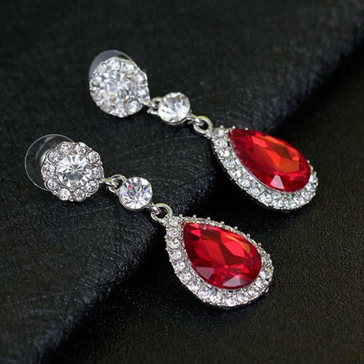 1 Pair Lady Earrings Rhinestone Inlaid Shiny Water Drop Shape Elegant Drop Earrings for Gift Image 8