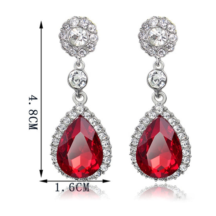 1 Pair Lady Earrings Rhinestone Inlaid Shiny Water Drop Shape Elegant Drop Earrings for Gift Image 9