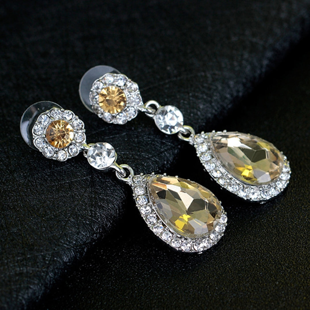 1 Pair Lady Earrings Rhinestone Inlaid Shiny Water Drop Shape Elegant Drop Earrings for Gift Image 10