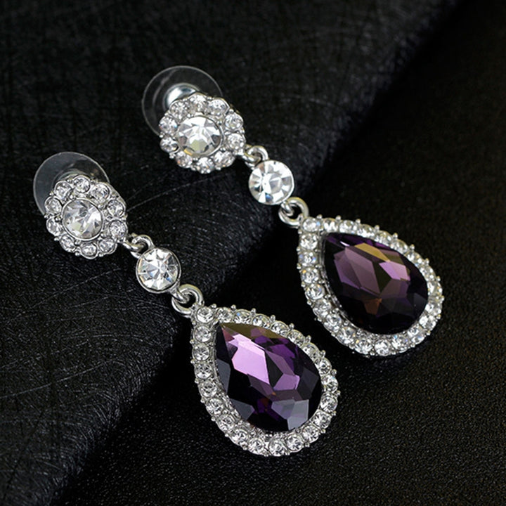 1 Pair Lady Earrings Rhinestone Inlaid Shiny Water Drop Shape Elegant Drop Earrings for Gift Image 11